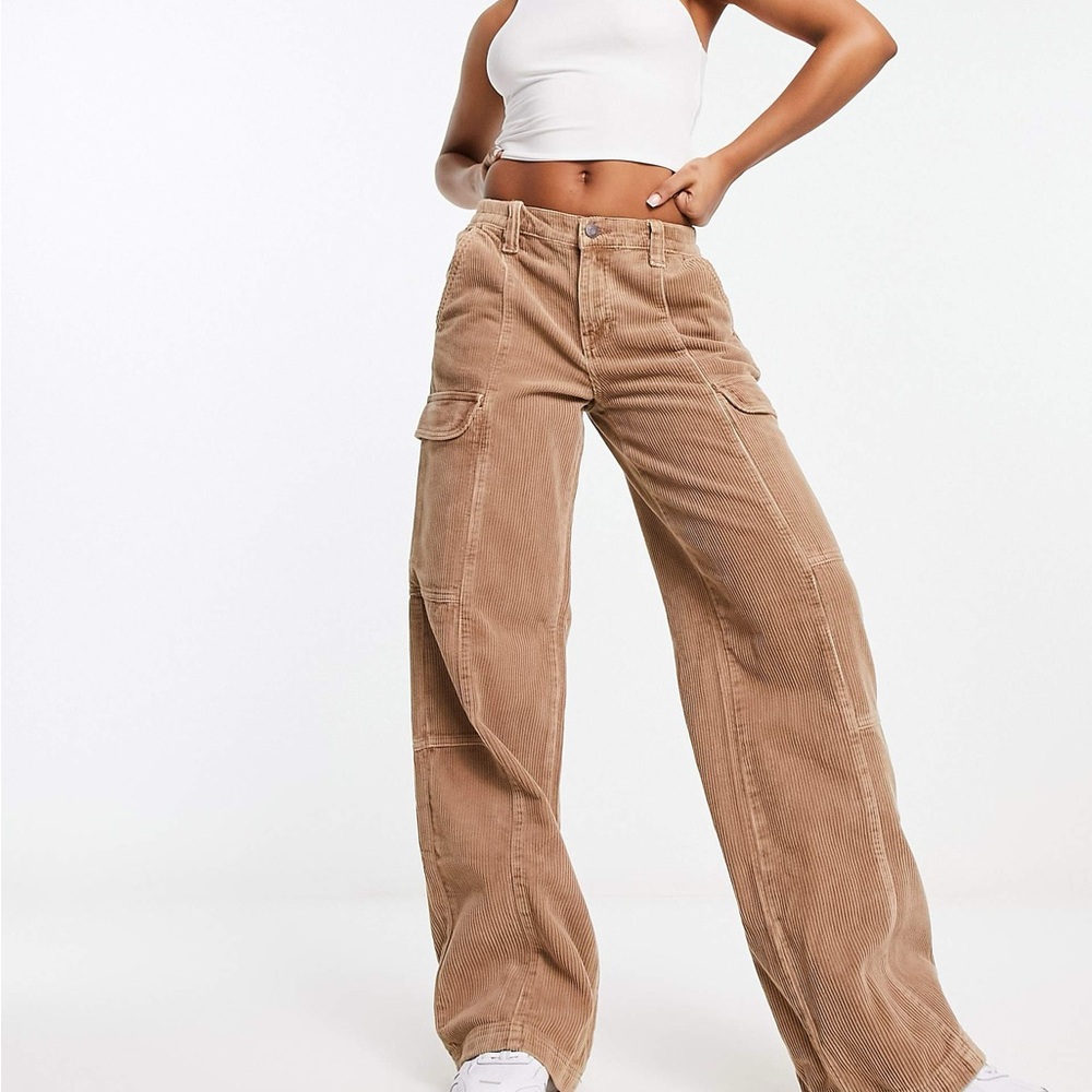 PacSun Wide Leg Corduroy Cargo Pants in Tan